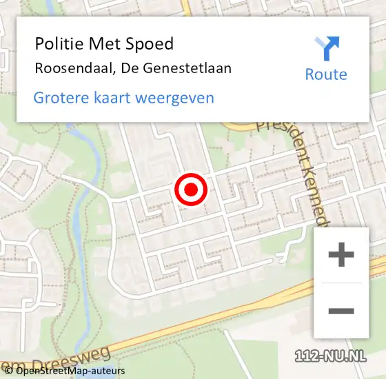 Locatie op kaart van de 112 melding: Politie Met Spoed Naar Roosendaal, De Genestetlaan op 22 juni 2022 13:58