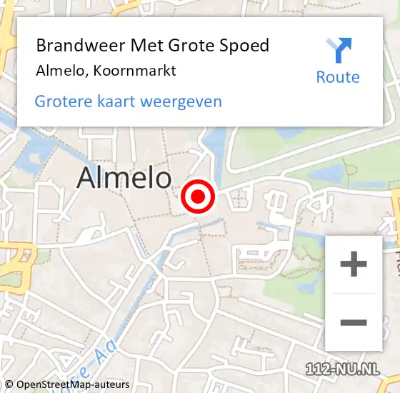 Locatie op kaart van de 112 melding: Brandweer Met Grote Spoed Naar Almelo, Koornmarkt op 22 juni 2022 14:18