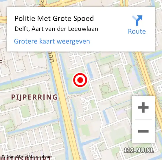 Locatie op kaart van de 112 melding: Politie Met Grote Spoed Naar Delft, Aart van der Leeuwlaan op 22 juni 2022 14:34