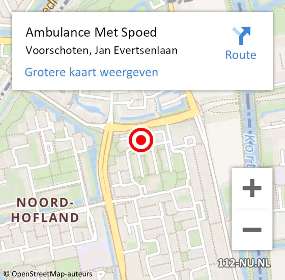 Locatie op kaart van de 112 melding: Ambulance Met Spoed Naar Voorschoten, Jan Evertsenlaan op 22 juni 2022 15:03