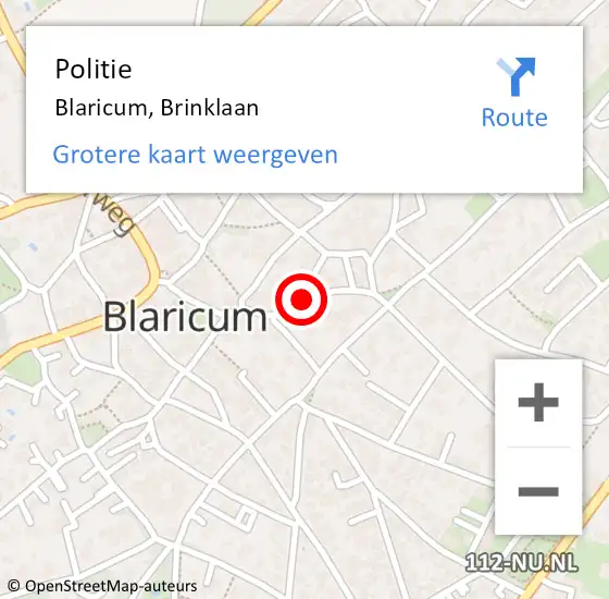 Locatie op kaart van de 112 melding: Politie Blaricum, Brinklaan op 22 juni 2022 15:09