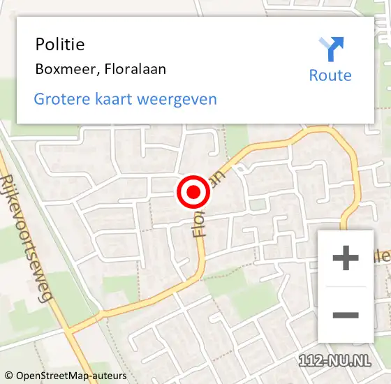 Locatie op kaart van de 112 melding: Politie Boxmeer, Floralaan op 22 juni 2022 15:10