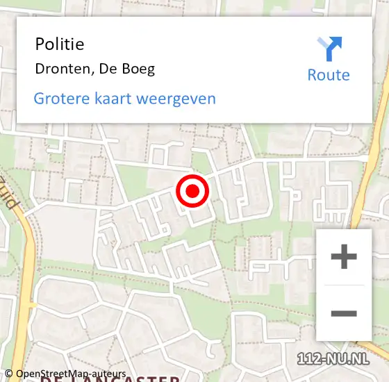 Locatie op kaart van de 112 melding: Politie Dronten, De Boeg op 22 juni 2022 15:24