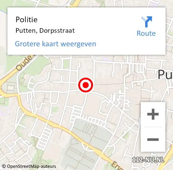 Locatie op kaart van de 112 melding: Politie Putten, Dorpsstraat op 22 juni 2022 15:25