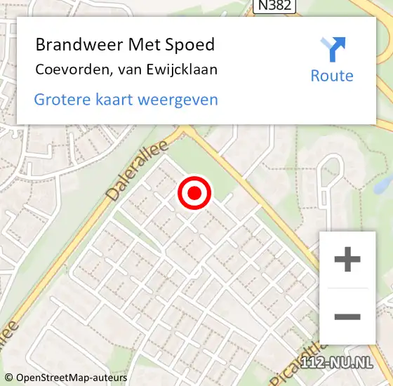 Locatie op kaart van de 112 melding: Brandweer Met Spoed Naar Coevorden, van Ewijcklaan op 22 juni 2022 15:25