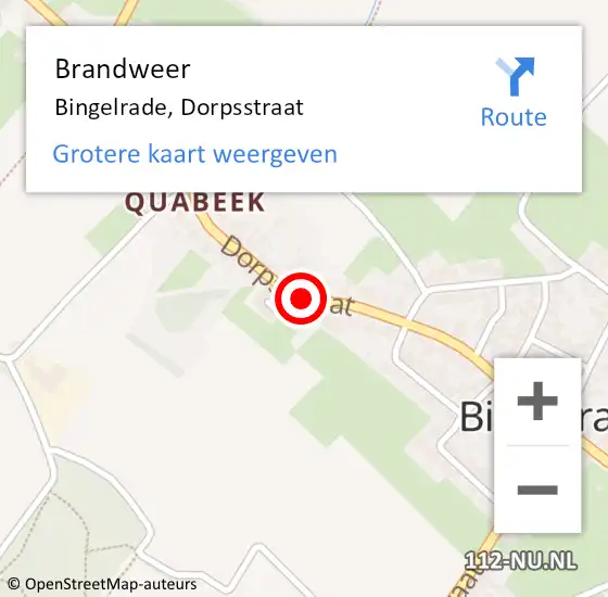 Locatie op kaart van de 112 melding: Brandweer Bingelrade, Dorpsstraat op 21 juli 2014 02:21