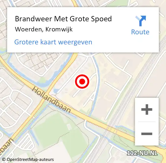 Locatie op kaart van de 112 melding: Brandweer Met Grote Spoed Naar Woerden, Kromwijk op 22 juni 2022 15:33