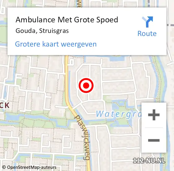 Locatie op kaart van de 112 melding: Ambulance Met Grote Spoed Naar Gouda, Struisgras op 22 juni 2022 15:46