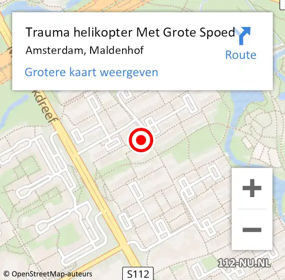 Locatie op kaart van de 112 melding: Trauma helikopter Met Grote Spoed Naar Amsterdam-Zuidoost, Maldenhof op 22 juni 2022 16:14