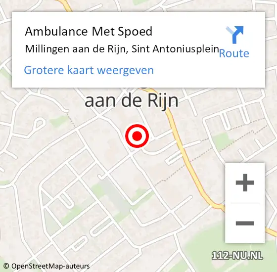 Locatie op kaart van de 112 melding: Ambulance Met Spoed Naar Millingen aan de Rijn, Sint Antoniusplein op 22 juni 2022 16:15