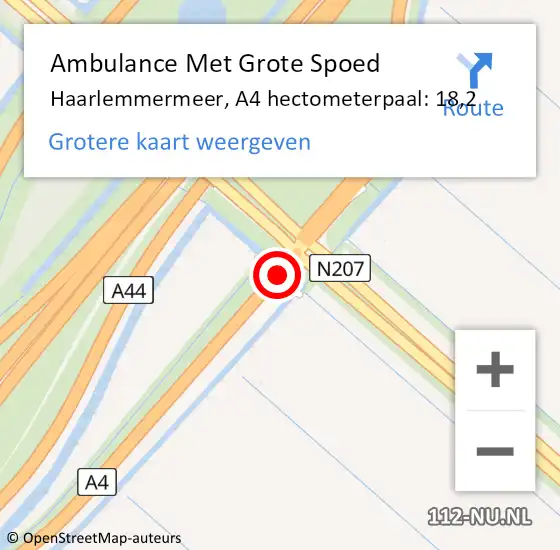 Locatie op kaart van de 112 melding: Ambulance Met Grote Spoed Naar Haarlemmermeer, A4 hectometerpaal: 18,2 op 22 juni 2022 16:19
