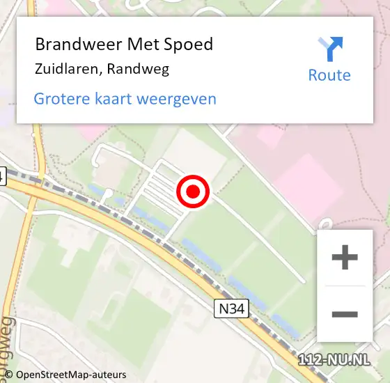 Locatie op kaart van de 112 melding: Brandweer Met Spoed Naar Zuidlaren, Randweg op 22 juni 2022 16:30