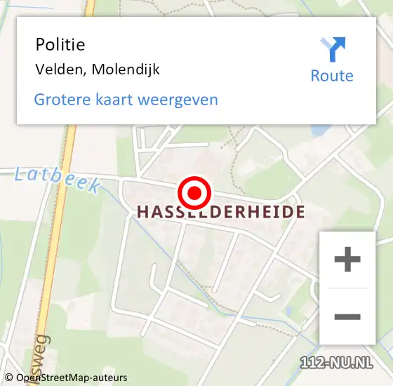 Locatie op kaart van de 112 melding: Politie Velden, Molendijk op 22 juni 2022 16:32