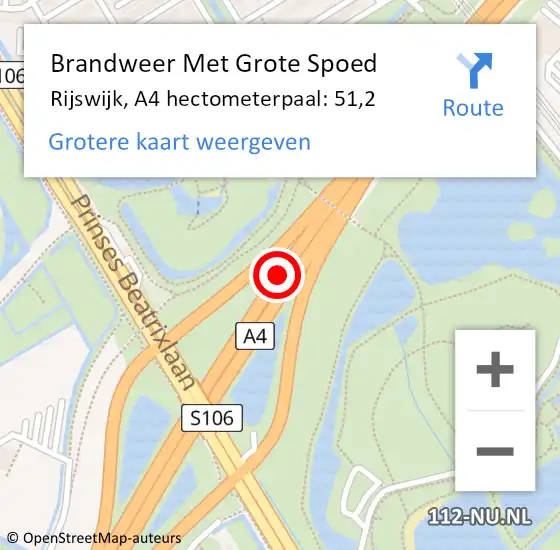 Locatie op kaart van de 112 melding: Brandweer Met Grote Spoed Naar Rijswijk, A4 hectometerpaal: 51,2 op 22 juni 2022 16:41
