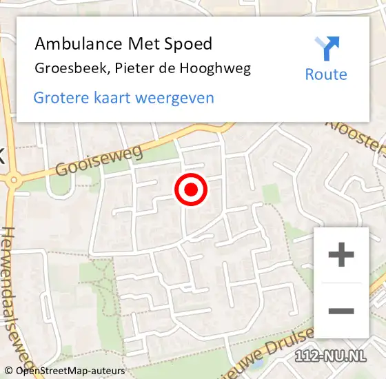 Locatie op kaart van de 112 melding: Ambulance Met Spoed Naar Groesbeek, Pieter de Hooghweg op 22 juni 2022 16:50