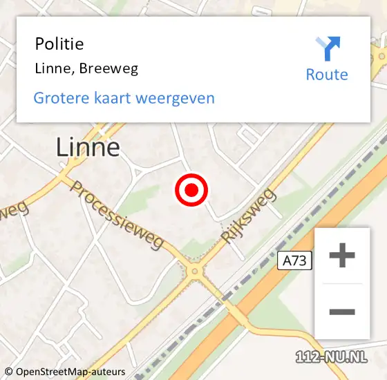 Locatie op kaart van de 112 melding: Politie Linne, Breeweg op 22 juni 2022 16:59