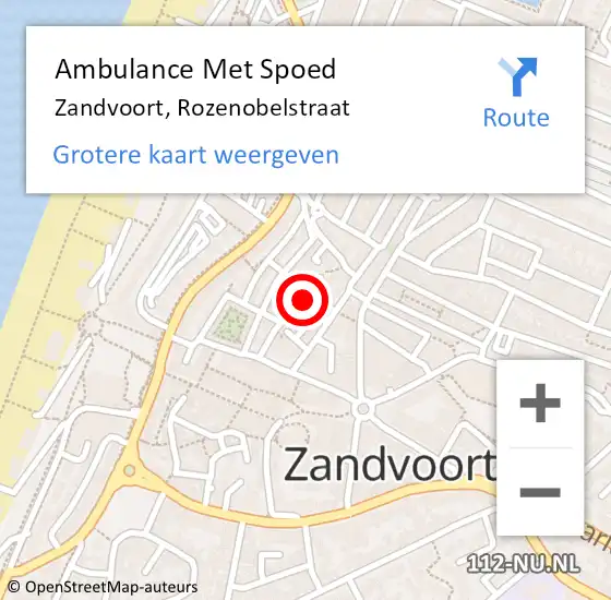 Locatie op kaart van de 112 melding: Ambulance Met Spoed Naar Zandvoort, Rozenobelstraat op 22 juni 2022 17:05