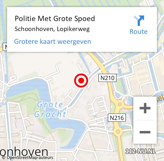 Locatie op kaart van de 112 melding: Politie Met Grote Spoed Naar Schoonhoven, Lopikerweg op 22 juni 2022 17:12