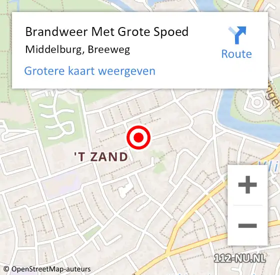 Locatie op kaart van de 112 melding: Brandweer Met Grote Spoed Naar Middelburg, Breeweg op 22 juni 2022 17:22