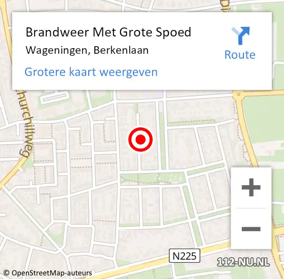 Locatie op kaart van de 112 melding: Brandweer Met Grote Spoed Naar Wageningen, Berkenlaan op 22 juni 2022 17:34