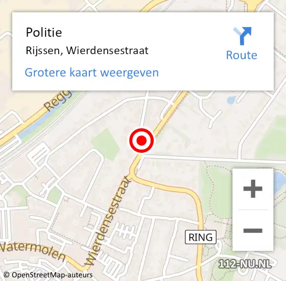 Locatie op kaart van de 112 melding: Politie Rijssen, Wierdensestraat op 22 juni 2022 17:34