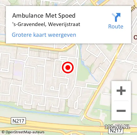 Locatie op kaart van de 112 melding: Ambulance Met Spoed Naar 's-Gravendeel, Weverijstraat op 22 juni 2022 17:37