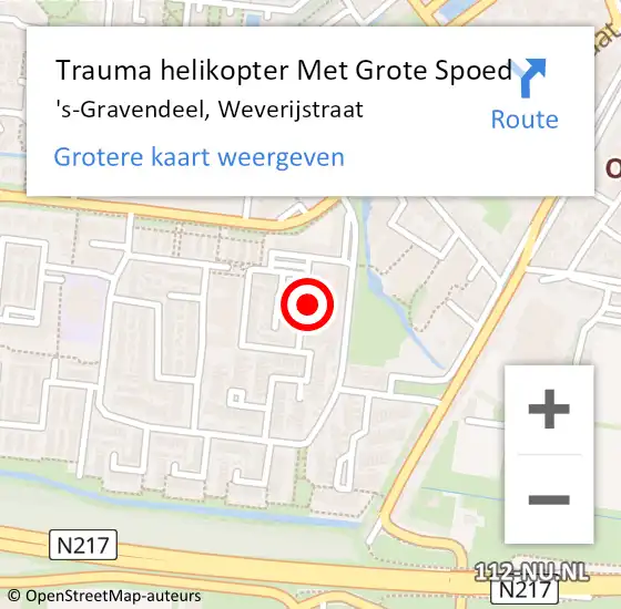 Locatie op kaart van de 112 melding: Trauma helikopter Met Grote Spoed Naar 's-Gravendeel, Weverijstraat op 22 juni 2022 17:41