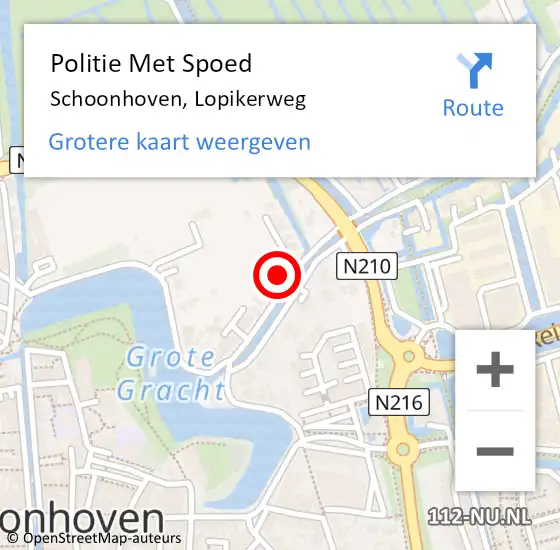 Locatie op kaart van de 112 melding: Politie Met Spoed Naar Schoonhoven, Lopikerweg op 22 juni 2022 17:41