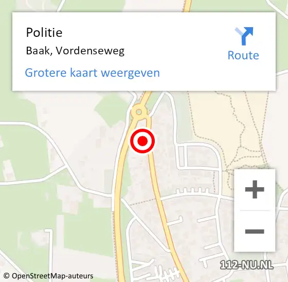 Locatie op kaart van de 112 melding: Politie Baak, Vordenseweg op 22 juni 2022 17:42