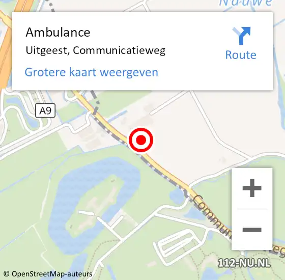 Locatie op kaart van de 112 melding: Ambulance Uitgeest, Communicatieweg op 22 juni 2022 17:43