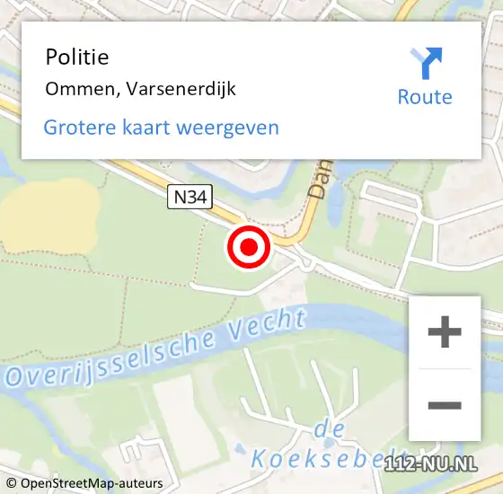 Locatie op kaart van de 112 melding: Politie Ommen, Varsenerdijk op 22 juni 2022 17:45