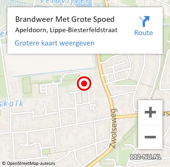 Locatie op kaart van de 112 melding: Brandweer Met Grote Spoed Naar Apeldoorn, Lippe-Biesterfeldstraat op 22 juni 2022 17:48