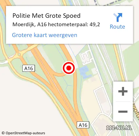 Locatie op kaart van de 112 melding: Politie Met Grote Spoed Naar Moerdijk, A16 hectometerpaal: 49,2 op 22 juni 2022 17:53