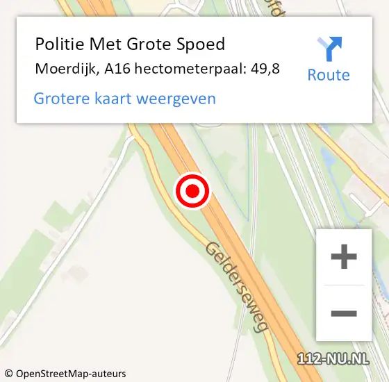 Locatie op kaart van de 112 melding: Politie Met Grote Spoed Naar Moerdijk, A16 hectometerpaal: 49,8 op 22 juni 2022 17:55