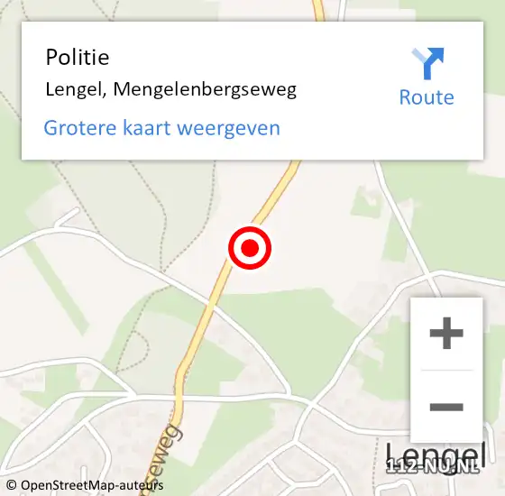 Locatie op kaart van de 112 melding: Politie Lengel, Mengelenbergseweg op 22 juni 2022 17:56