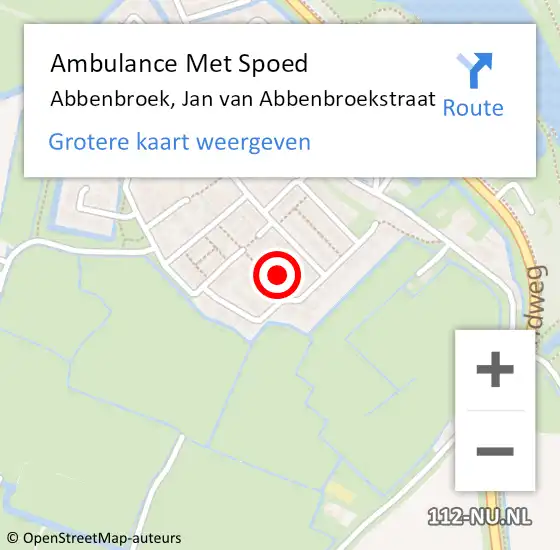 Locatie op kaart van de 112 melding: Ambulance Met Spoed Naar Abbenbroek, Jan van Abbenbroekstraat op 22 juni 2022 18:12