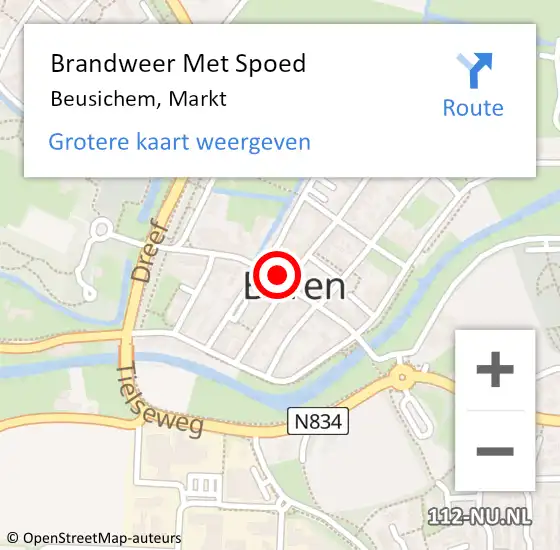 Locatie op kaart van de 112 melding: Brandweer Met Spoed Naar Beusichem, Markt op 22 juni 2022 18:23