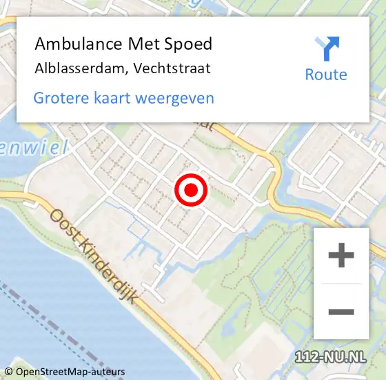 Locatie op kaart van de 112 melding: Ambulance Met Spoed Naar Alblasserdam, Vechtstraat op 22 juni 2022 18:27