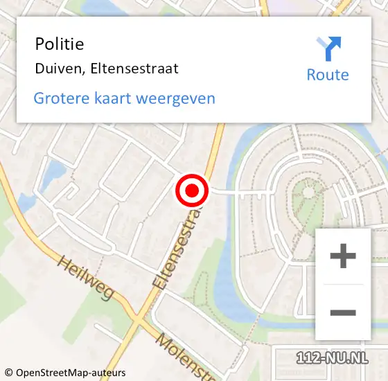 Locatie op kaart van de 112 melding: Politie Duiven, Eltensestraat op 22 juni 2022 18:38