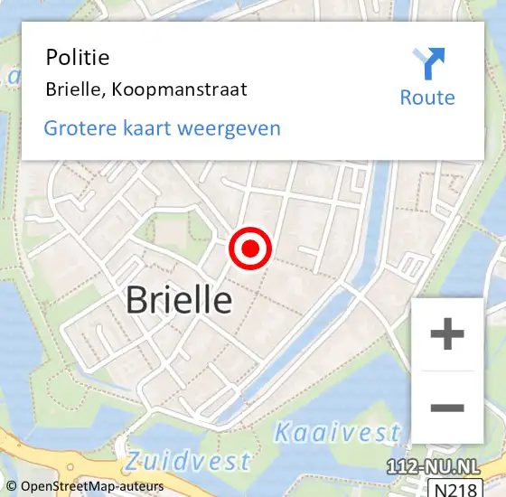 Locatie op kaart van de 112 melding: Politie Brielle, Koopmanstraat op 22 juni 2022 18:46