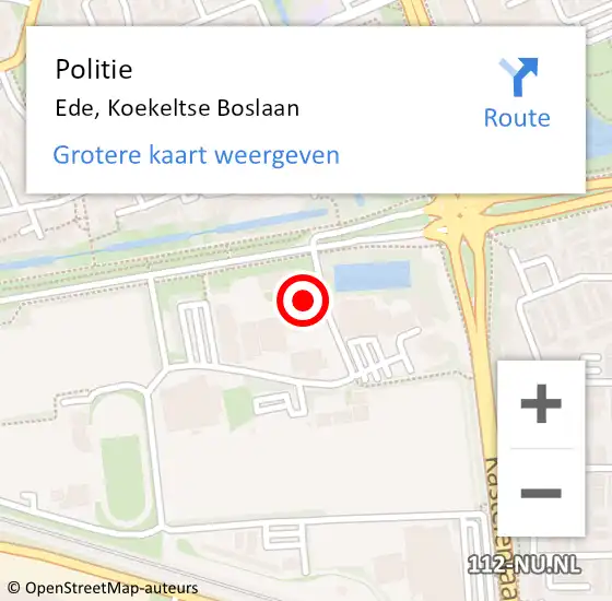 Locatie op kaart van de 112 melding: Politie Ede, Koekeltse Boslaan op 22 juni 2022 18:52