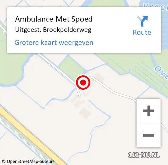 Locatie op kaart van de 112 melding: Ambulance Met Spoed Naar Uitgeest, Broekpolderweg op 22 juni 2022 19:26