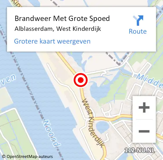 Locatie op kaart van de 112 melding: Brandweer Met Grote Spoed Naar Alblasserdam, West Kinderdijk op 22 juni 2022 19:33