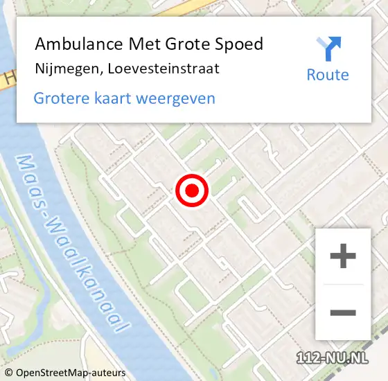 Locatie op kaart van de 112 melding: Ambulance Met Grote Spoed Naar Nijmegen, Loevesteinstraat op 22 juni 2022 19:36