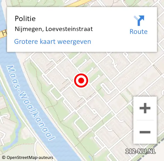 Locatie op kaart van de 112 melding: Politie Nijmegen, Loevesteinstraat op 22 juni 2022 19:40