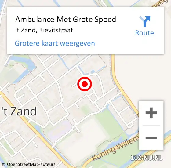 Locatie op kaart van de 112 melding: Ambulance Met Grote Spoed Naar 't Zand, Kievitstraat op 22 juni 2022 19:44