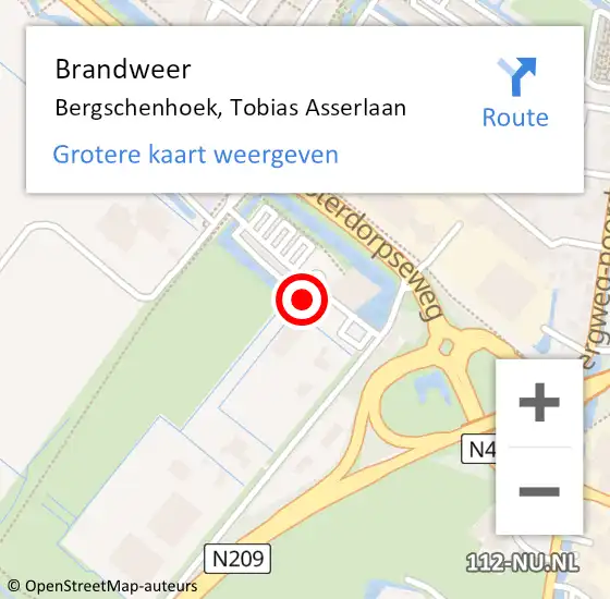 Locatie op kaart van de 112 melding: Brandweer Bergschenhoek, Tobias Asserlaan op 22 juni 2022 20:10