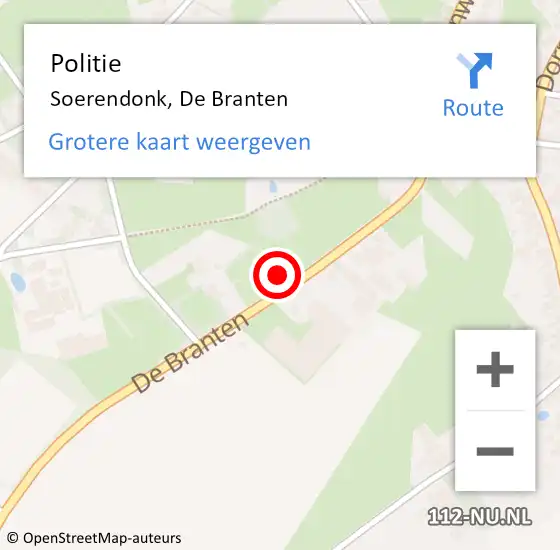 Locatie op kaart van de 112 melding: Politie Soerendonk, De Branten op 22 juni 2022 20:14
