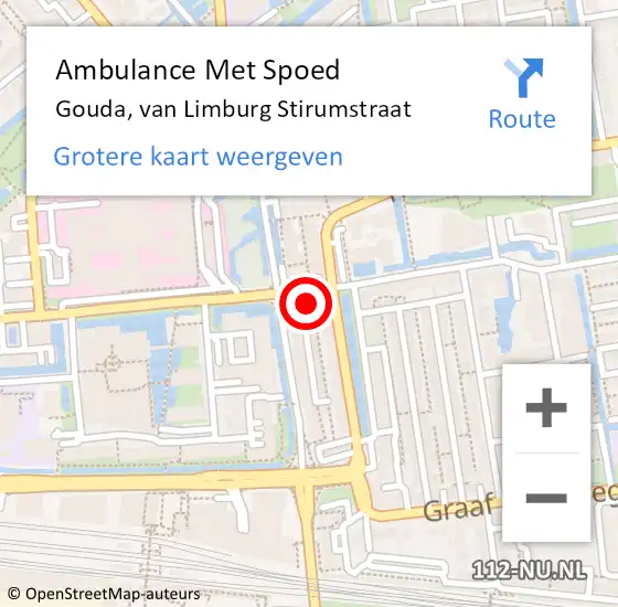 Locatie op kaart van de 112 melding: Ambulance Met Spoed Naar Gouda, van Limburg Stirumstraat op 22 juni 2022 20:25