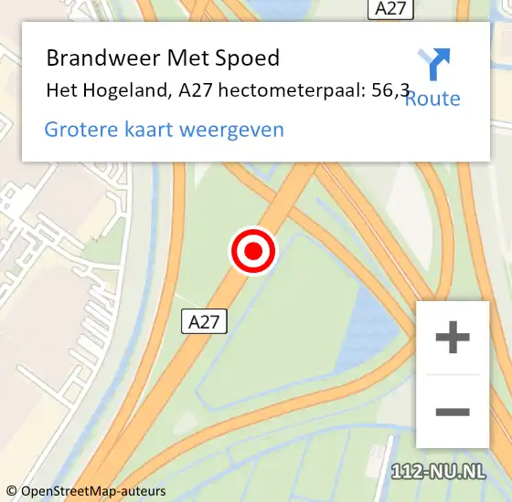 Locatie op kaart van de 112 melding: Brandweer Met Spoed Naar Het Hogeland, A27 hectometerpaal: 56,3 op 22 juni 2022 21:29